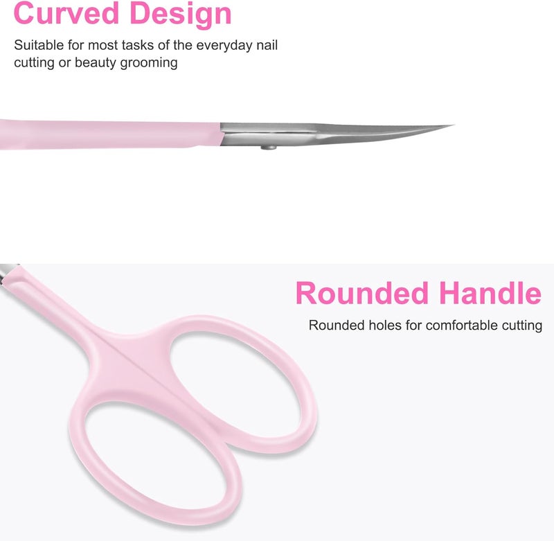 CGBE Manicure Scissors, Extra Fine Eyebrow Scissors for Grooming, Curved Blade Nail Scissors Precise Pointed Tip Grooming Kit for Eyebrow, Eyelash, Trim Nail and Dry Skin, Pink - Image 3